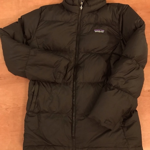 Patagonia kids youth black puffer down coat jacket large l 10 12 - Picture 1 of 3